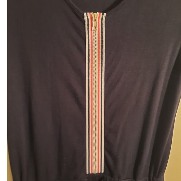 Venus Navy Blue Striped Hem Dress Sz Small Contrast Hem Zipper Fun Cute Sporty - Picture 4 of 13